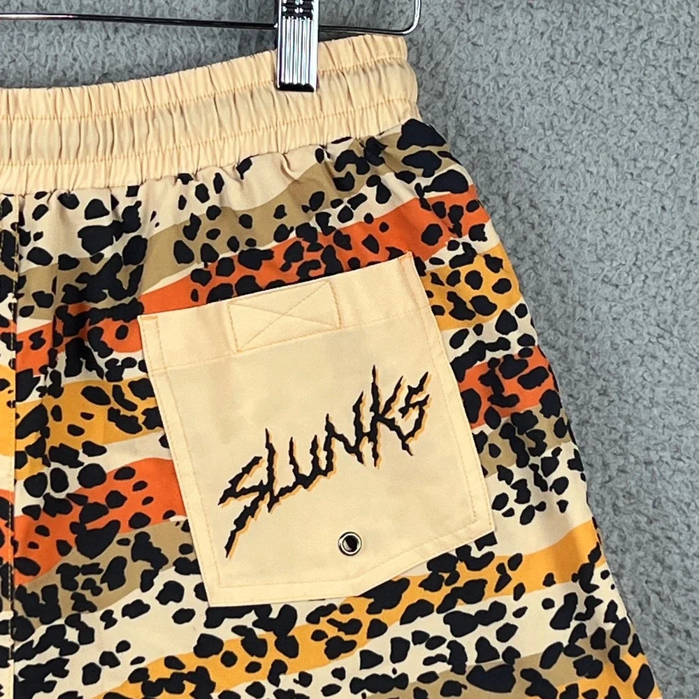 Slunks Mens Board Shorts Animal Print Striped Swim Trunks Orange Black Size M